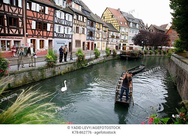 Sep 2008 - Water canal and colorful half timbered houses on quai de la Poissonnerie street in Petite Venise, Colmar, Alsace, France