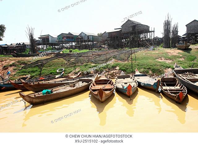 Kampong Phulk when dry season, Tonle Sap lake, Siem Reap, Cambodia
