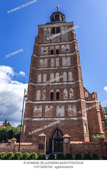 Tower of gothic Church of Saint Anne and Saint Stephen in Barczewo town, Warmian-Masurian Voivodeship of Poland