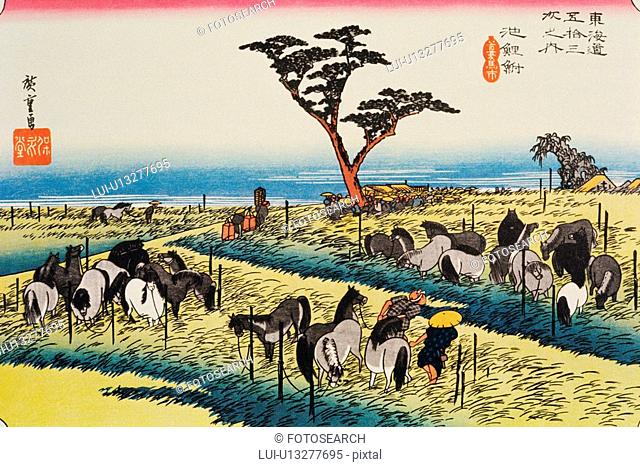 Scenery of Chiryu in Edo Period, Painting, Woodcut, Japanese Wood Block Print