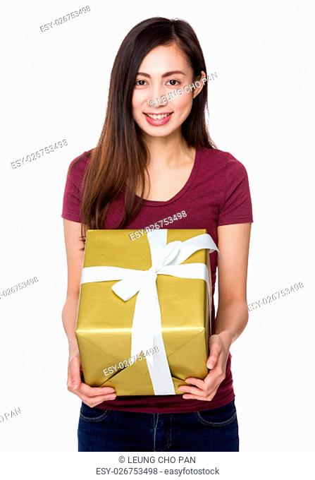 Young Woman hold with present box