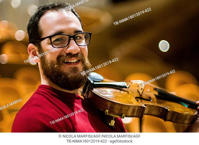 Marcello Schiavi plays the viola Girolamo Amati ' Stauffer ' 1615 during the registration -ITALY-19-01-2019
