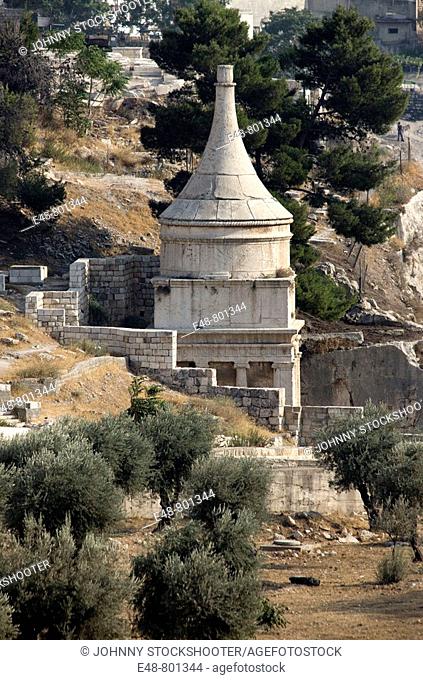 Pillar tomb of absalom jewish cemetary valley of kidron jerusalem. Israel