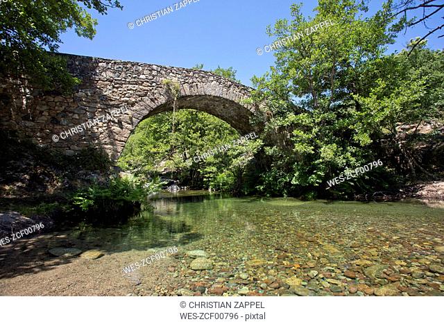 Pont de Muricciolu over Viru stream at Albertacce, Corsica, France