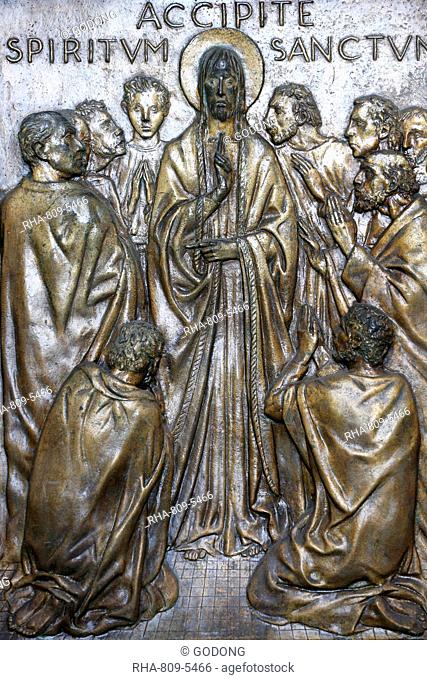 Christ's Appearance to the Disciples on the Holy door of St. Peter's Basilica, cast in bronze by Vico Consorti in 1949, Vatican, Rome, Lazio, Italy, Europe