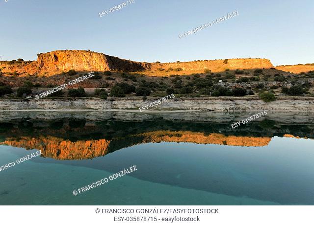 Landscape in the lagoons of Ruidera at sunset. Place of the taking Castilla la Mancha, Spain