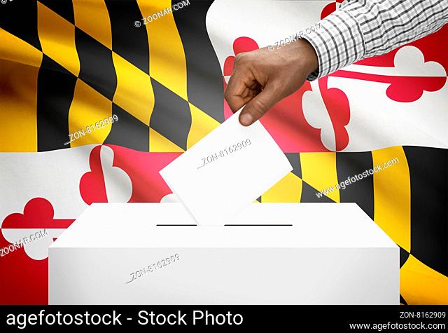 Voting concept - Ballot box with US state flag on background - Maryland
