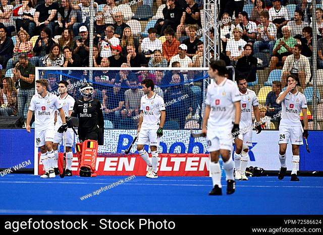Belgium's players pictured during a hockey game between Belgian national men's hockey team Red Lions and the Netherlands