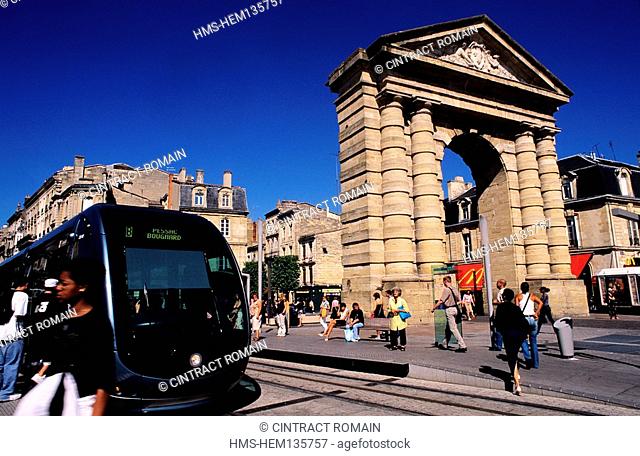 France, Gironde, Bordeaux, area listed as World Heritage by UNESCO, tramway at Place de la Victoire