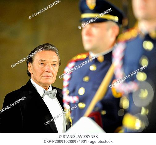 Czech singer Karel Gott at Prague Castle where he was decorated with the Distinguished Service Medal for the Czech state of the 1st Class in the scope of arts...