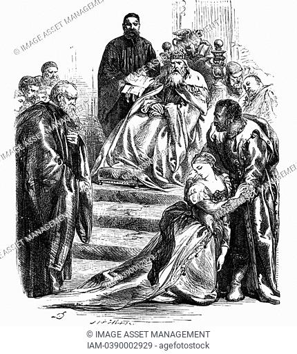 Shakespeare 'Othello' Act 1: Brabantio agrees to his daughter Desdemona's marriage to Othello  19th century engraving