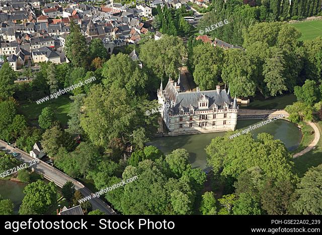 France Indre-et-Loire, Azay-le-Rideau the castle (aerial view)