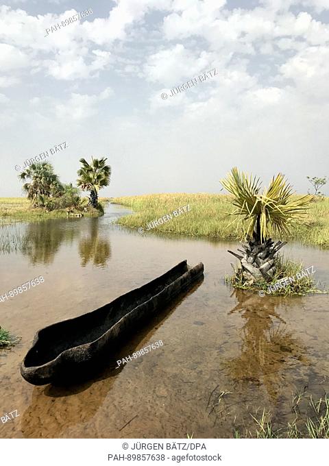 A dugout canoe seen in the swamps of the White Nile river near Nyal, South Sudan, 28 March 2017. The area is located in the South Sudanese state of Unity
