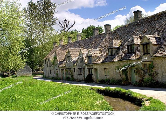 England, Gloucestershire, Cotswolds, Bibury, Arlington Row, National Trust owned, former weavers cottages