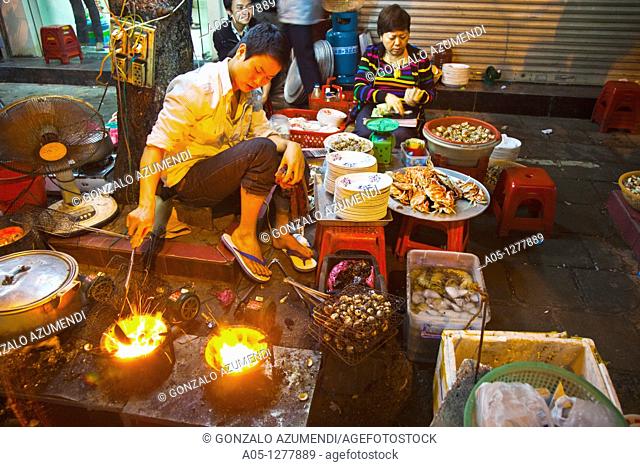 Street food. Typical gastronomy.  Old City Hanoi Vietnam