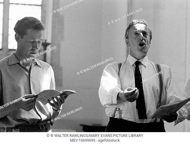 Christopher Keyte, bass, the Christus and Peter Pears, tenor Evangelist, rehearsing the St John Passion of Schweitz at Blythburgh Church, 1 July 1961