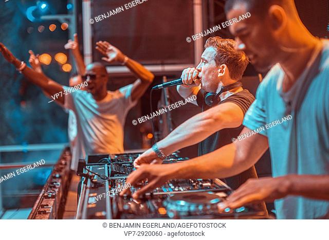 DJ Hardwell B2B Afrojack at music festival Starbeach on 17. July 2017 in Hersonissos, Crete, Greece - they played spontaneously B2B because the private jet of...