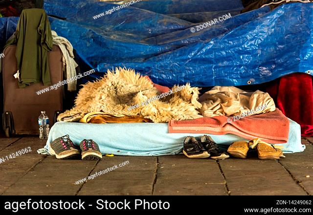 Homeless camp with its belongings in the capital berlin