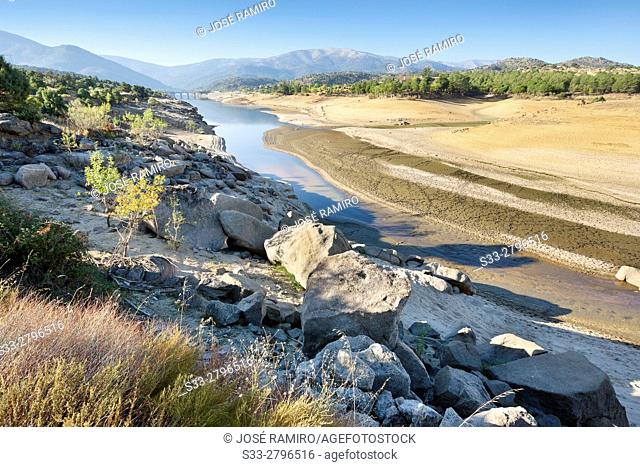 Drought at Burguillo reservoir. Avila. Castilla Leon. Spain. Europe