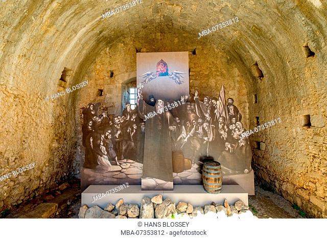 historical powder magazine with tomb of 1866, place of pilgrimage, Arkadi Monastery, Moni Arkadi, National Monument, Crete, Greece, Europe