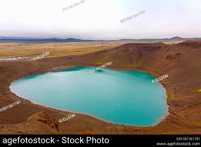 Viti crater with green water lake inside. Krafla Viti Crater, Iceland