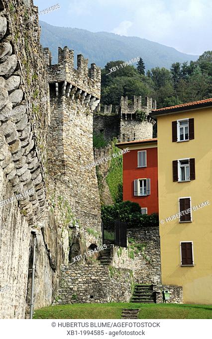 The Murata or city wall - Bellinzona is the administrative capital of the canton Ticino in Switzerland. The city is famous for its three castles (Castelgrande