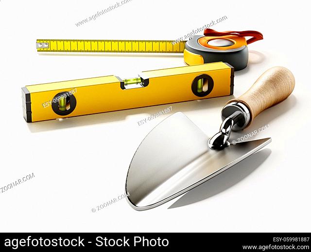Construction tools isolated on white background. 3D illustration