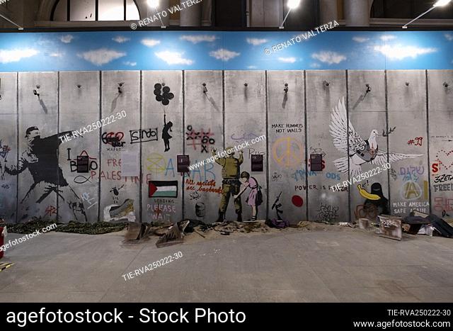 Exhibition 'The world of Banksy' at the station Torino Porta Nuova. The exhibition itinerary presents over 90 works of which 30 life-size murals created by...