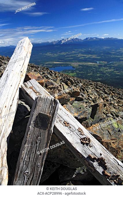 Old mining claims posts in alpine, Hudson Bay Mountain, Smithers, British Columbia