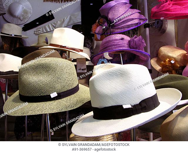 Cruz Palacios hat maker shop selling famous hats. City of Sevilla. Andalucia. Spain