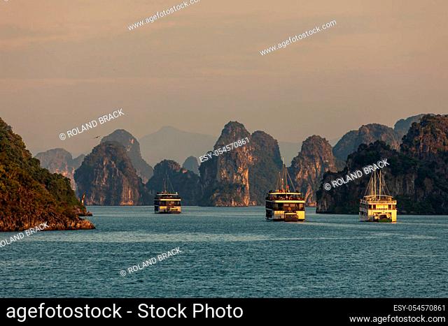 Sunset in the Halong Bay of Vietnam