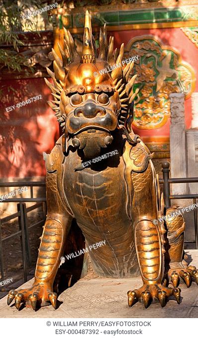 Dragon Bronze Statue With Hand on Ball Gugong, Forbidden City Emperor's Palace Built in the 1400s in the Ming Dynasty