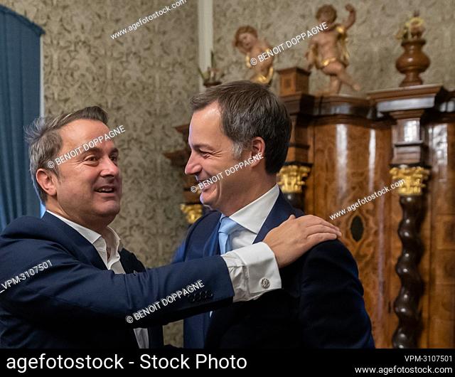 Prime Minister of Luxembourg Xavier Bettel and Prime Minister Alexander De Croo pictured during a meeting of the ALDE European liberal group on the second day...