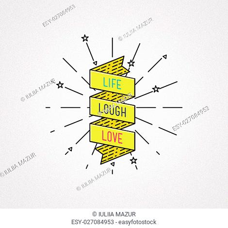 Live laugh love. Inspirational illustration, motivational quotes typographic poster design in flat style, thin line icons for frame, greeting card