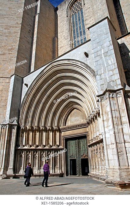 Portico of the Apostles, Cathedral of Santa Maria, gothic, Girona, Catalonia, Spain