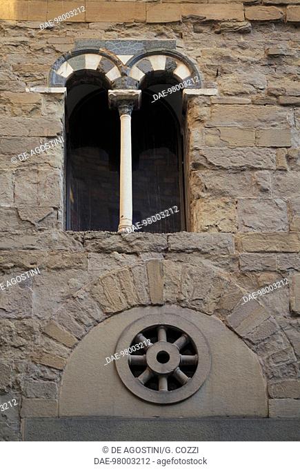 Mullioned window on the facade of Saint Stephen Church, Florence (UNESCO World Heritage List, 1982), Tuscany, Italy, 12th-20th century
