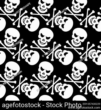 black and white seamless pattern background with skulls and bones, simple bicolor style drawing, ideal for print, textile, web, and other designs