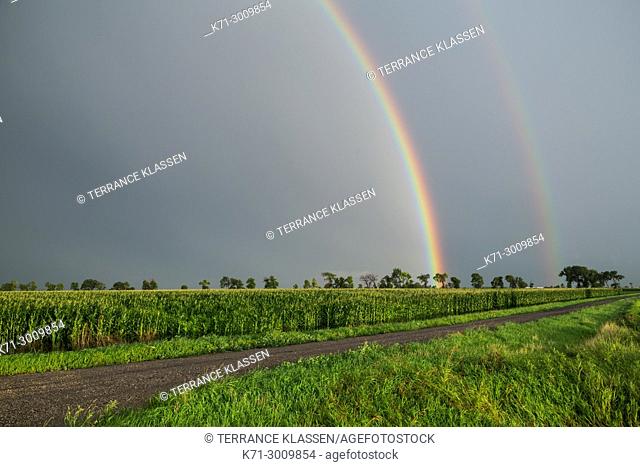 Rainbow on the prairies near Winkler, Manitoba, Canada