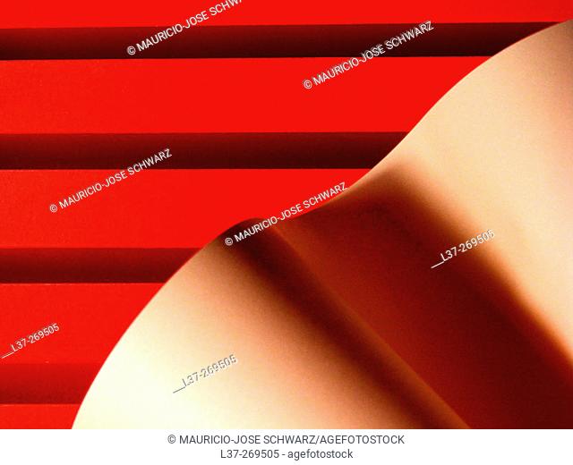 Abstract with red lines and tan wave