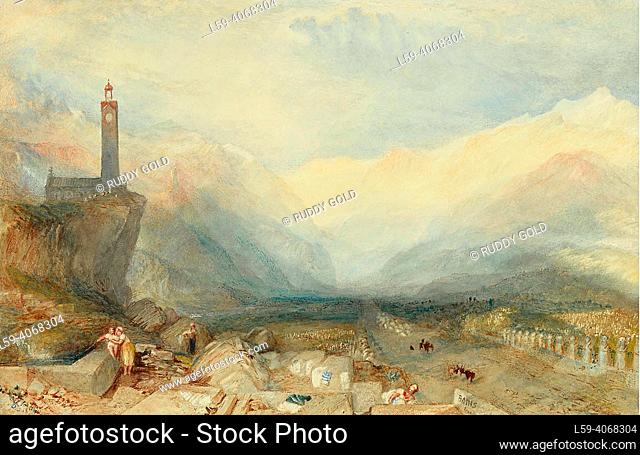 ‘The Pass of the Splügen: Sample Study’, .Joseph Mallord William Turner, c.1841–2. Joseph Mallord William Turner was a British Romantic landscape painter and...