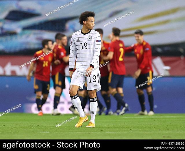 frustrated, disappointment, frustratedriert, disappointed after the goal to 3-0: Leroy Sane (Germany). GES / Soccer / UEFA Nations League: Spain - Germany