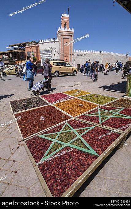 dried flowers for cooking and aromatic decoration, marrakesh, morocco, africa