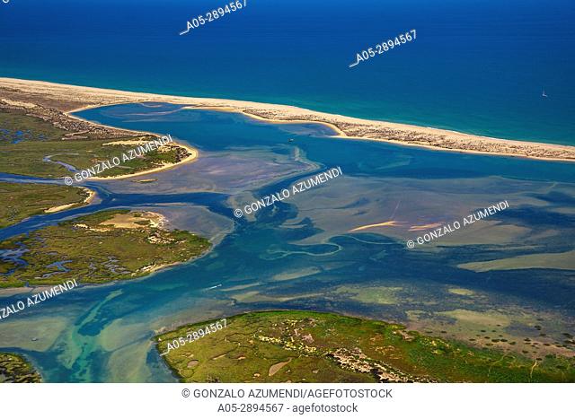 Barreta or Deserta island and Praia da Barreta beach. Ria Formosa, natural park . Faro district. Algarve. Portugal