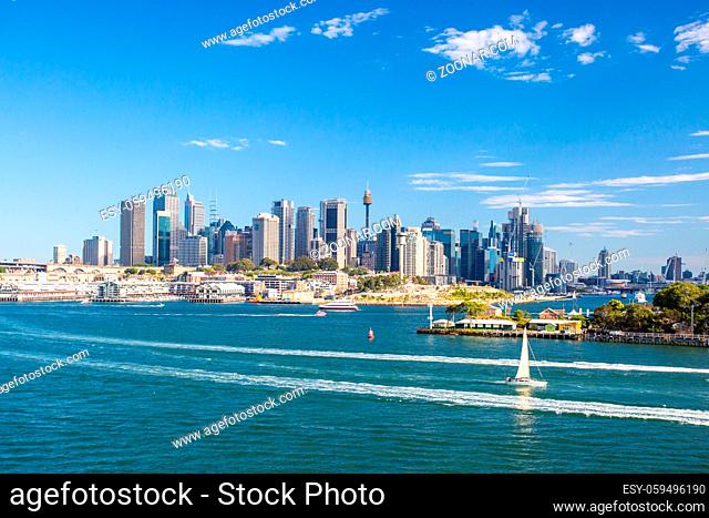 The Sydney CBD and surrounding harbour from Balls Head Reserve on a summer day on February 8th 2015