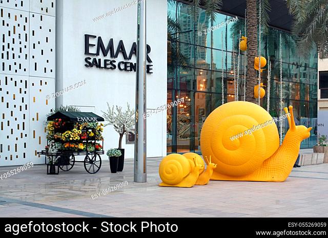 Dubai, United Arab Emirates - May 09, 2018: The central entrance to the country's largest shopping market Emaar group. Brand was founded and incorporated in...