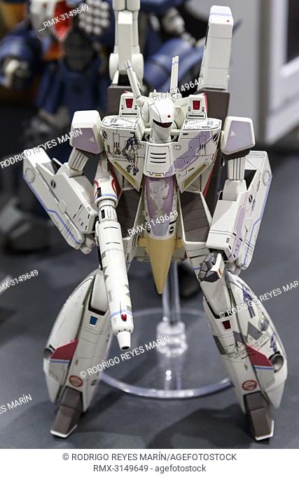 September 29, 2018, Tokyo, Japan - A plastic model of the Bandai Macross VF-1S Strike Battroid Valkyrie (MINMAY GUARD) on display during the 58th All Japan...