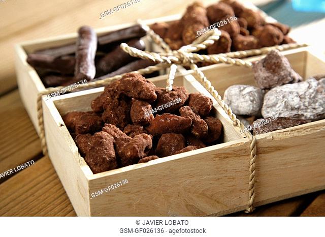 Wooden box with assorted French chocolates
