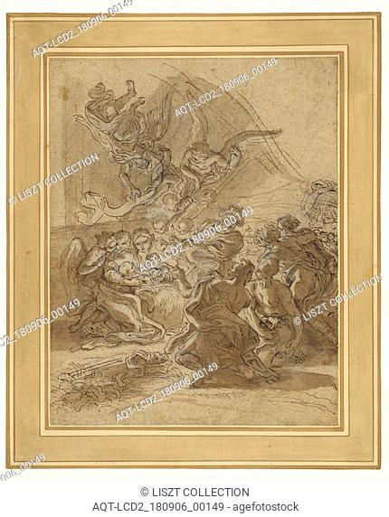 Adoration of the Shepherds; Baciccio (Giovanni Battista Gaulli) (Italian, 1639 - 1709); about 1672; Pen and brown ink, brown wash