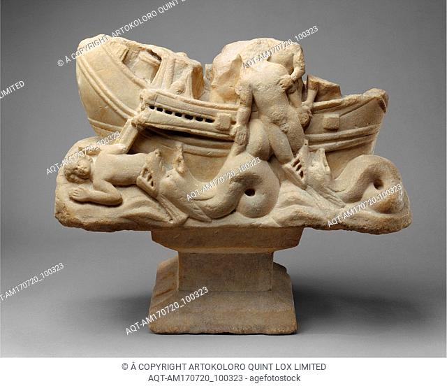 Table Base with Jonah Swallowed and Cast Up by the Big Fish, early 300s, Made in Asia Minor, Roman, Marble, white, Overall: 19 1/2 x 24 x 13 1/4 in