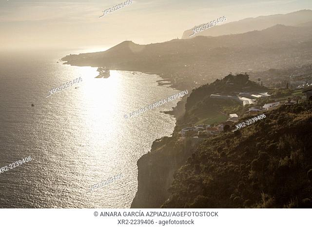 Aerial view of Funchal at sunset, Madeira, Portugal